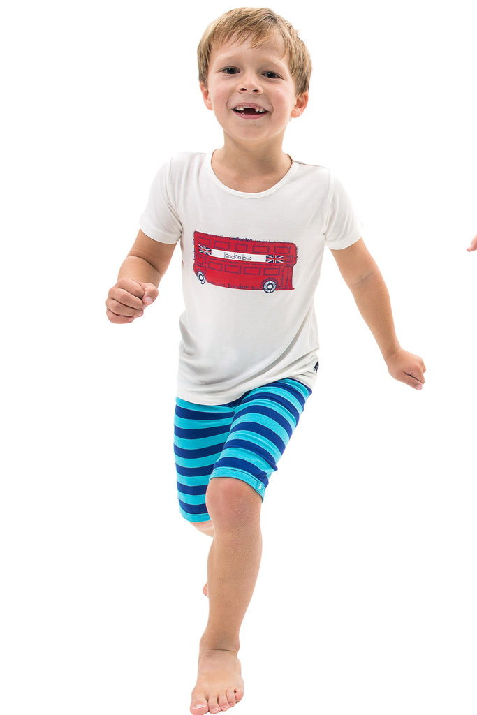 Bamboo yoga pants - short - blue stripe - SNUGALICIOUS BAMBOO