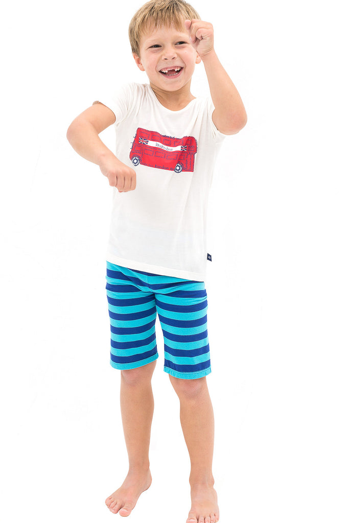 Bamboo yoga pants - short - blue stripe - SNUGALICIOUS BAMBOO