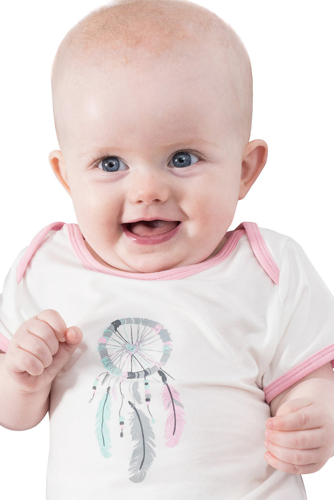Bamboo onesie - short sleeve - Dreamcatcher for Tessa - SNUGALICIOUS BAMBOO