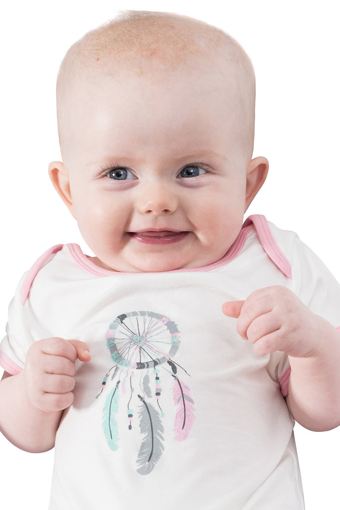 Bamboo onesie - short sleeve - Dreamcatcher for Tessa - SNUGALICIOUS BAMBOO