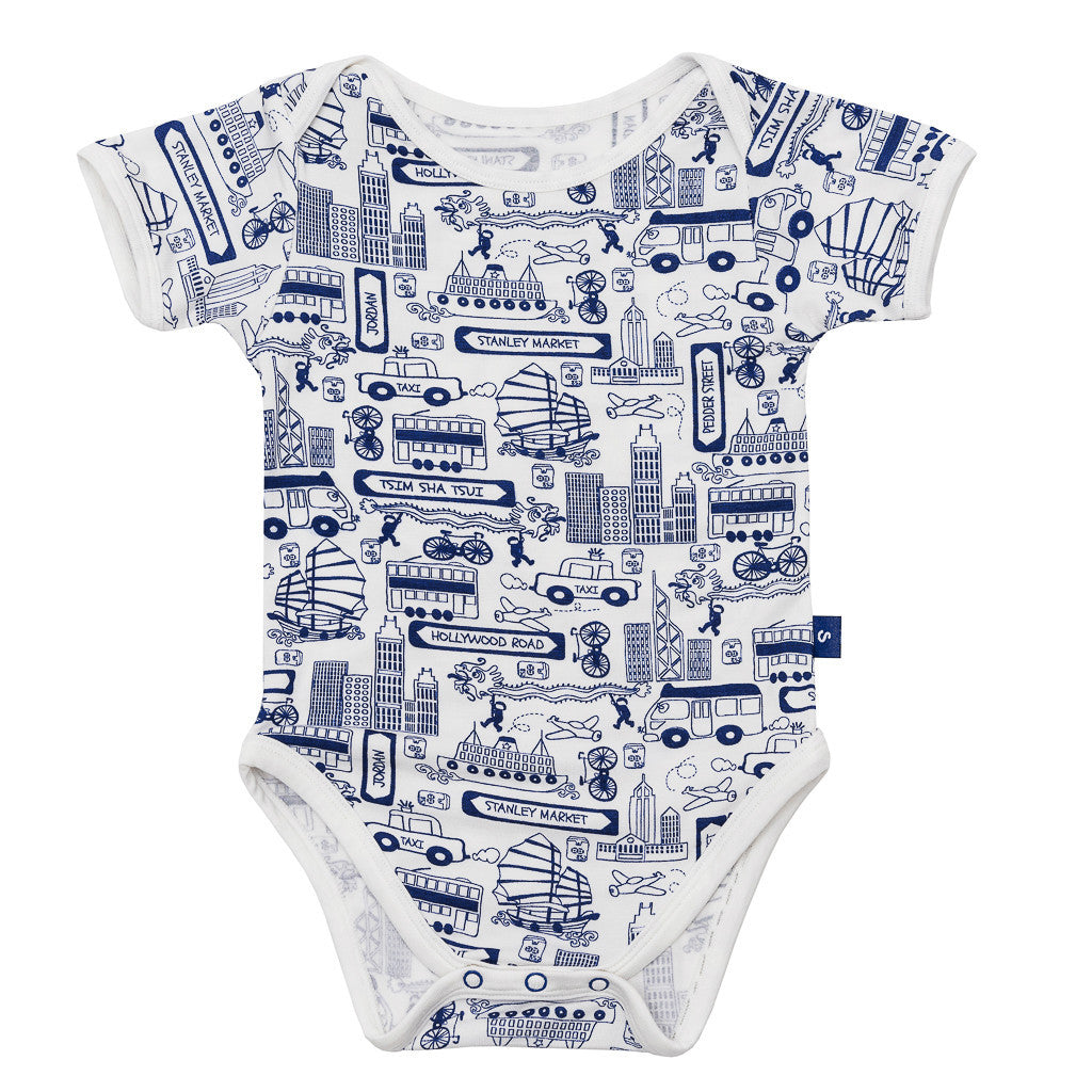 Gift set - Short sleeve onesie/Hat/Bib -- Busy Hong Kong - SNUGALICIOUS BAMBOO