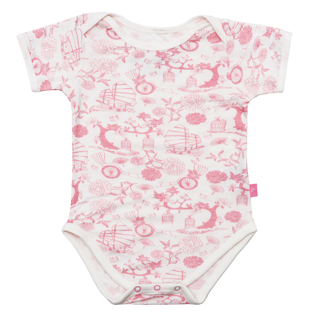 Gift set - Short sleeve onesie/Hat/Bib -- Oriental girl - SNUGALICIOUS BAMBOO