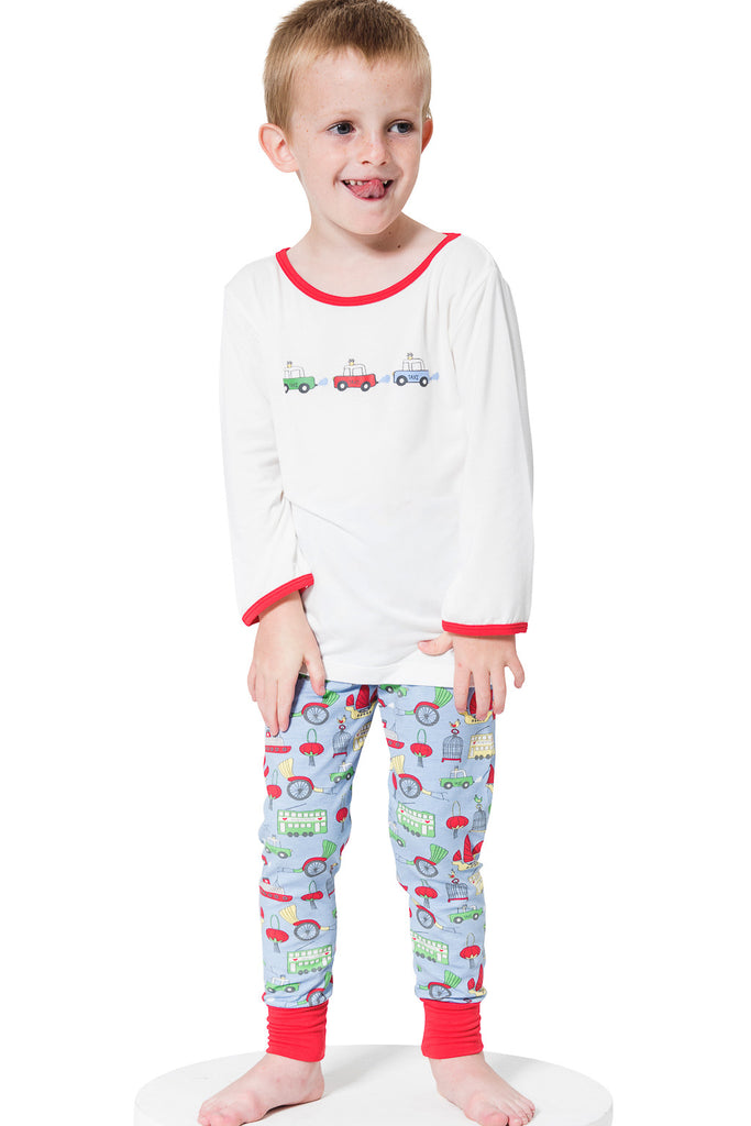 Bamboo long John Pyjamas - 3 little taxis - SNUGALICIOUS BAMBOO