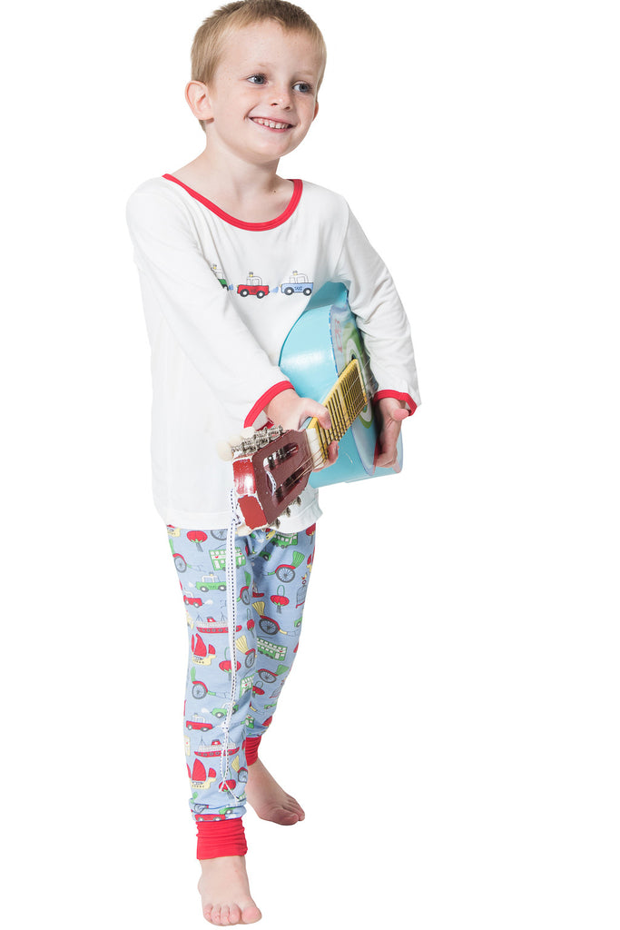 Bamboo long John Pyjamas - 3 little taxis - SNUGALICIOUS BAMBOO