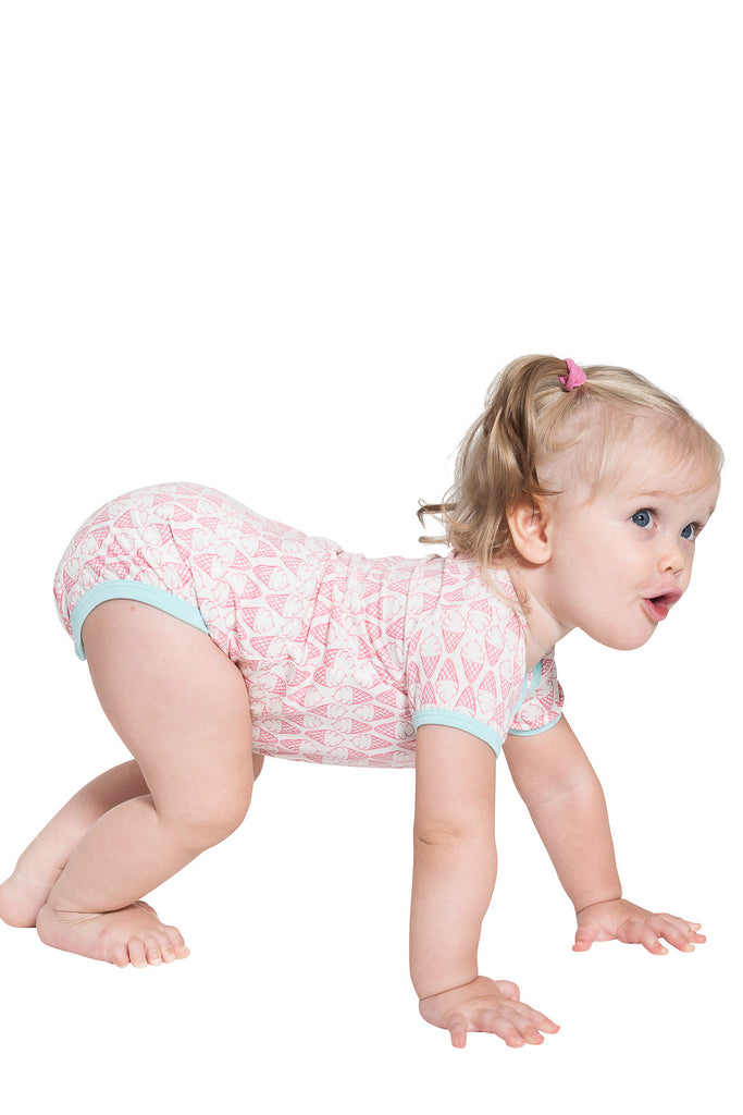 Bamboo onesie - short sleeve - Hannah's iceceam print - SNUGALICIOUS BAMBOO