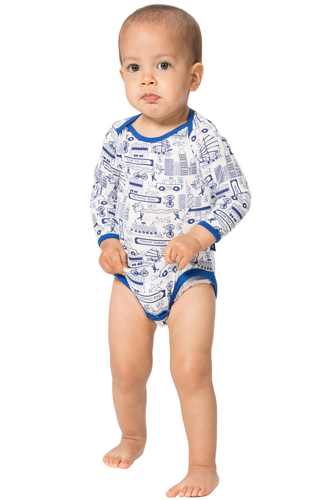 Bamboo onesie - long sleeve - Busy Hong Kong - SNUGALICIOUS BAMBOO