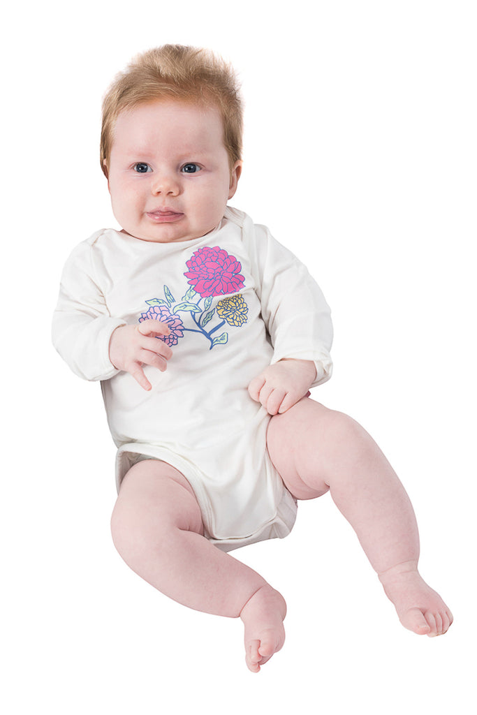 Bamboo onesie - long sleeve - Annie's flowers - SNUGALICIOUS BAMBOO