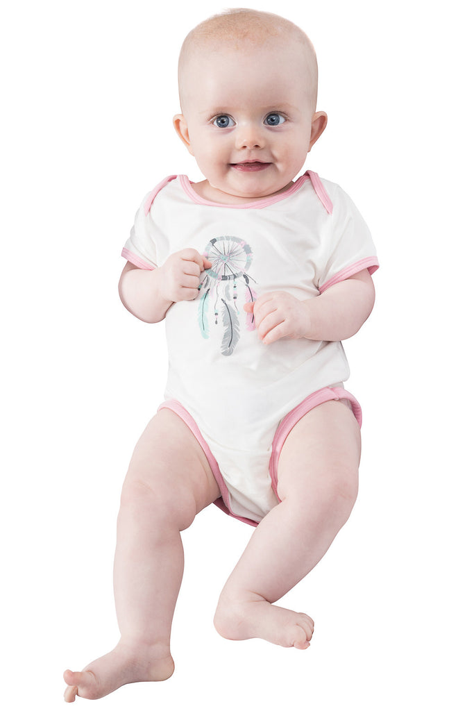 Bamboo onesie - short sleeve -  Dreamcatcher for Tessa - SNUGALICIOUS BAMBOO