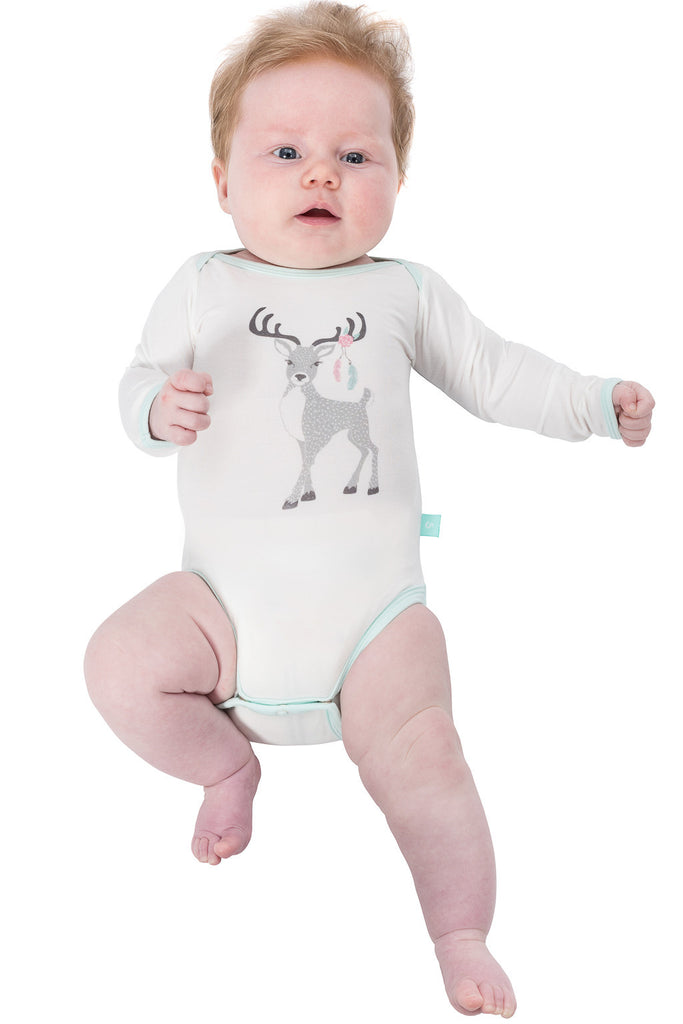 Bamboo onesie - long sleeve - Eve's Deer - SNUGALICIOUS BAMBOO