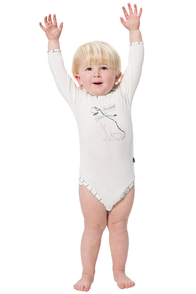 Bamboo onesie - long sleeve - Dino - SNUGALICIOUS BAMBOO