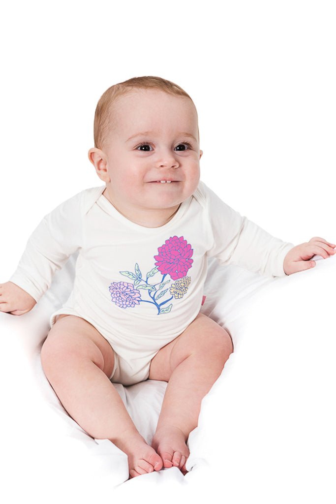 Bamboo onesie - long sleeve - Annie's flowers - SNUGALICIOUS BAMBOO