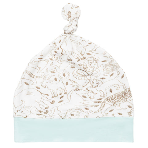 Bamboo baby hat - knot top style - Baby favourite things print