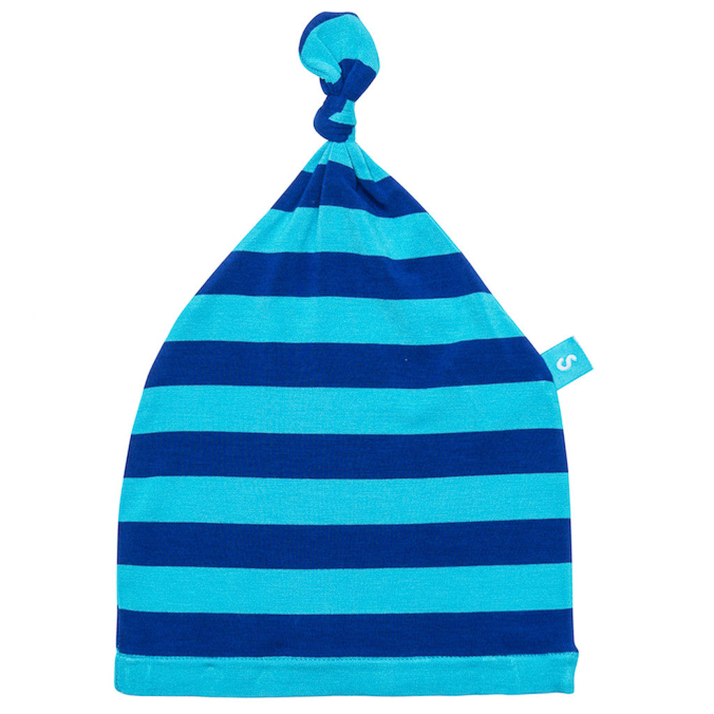 Bamboo baby hat - knot top style - Blue stripe - SNUGALICIOUS BAMBOO