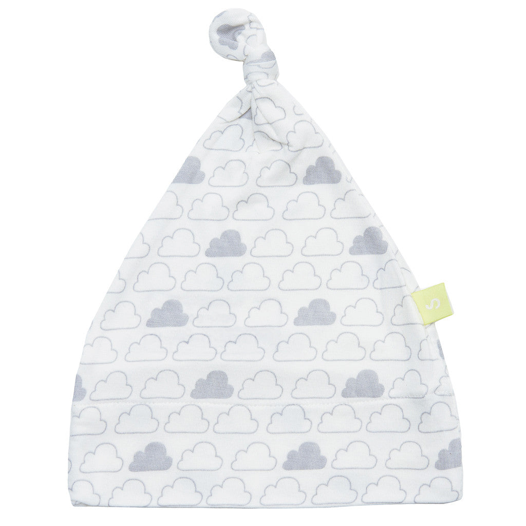 Bamboo baby hat- Knot top style - Cloud print - SNUGALICIOUS BAMBOO