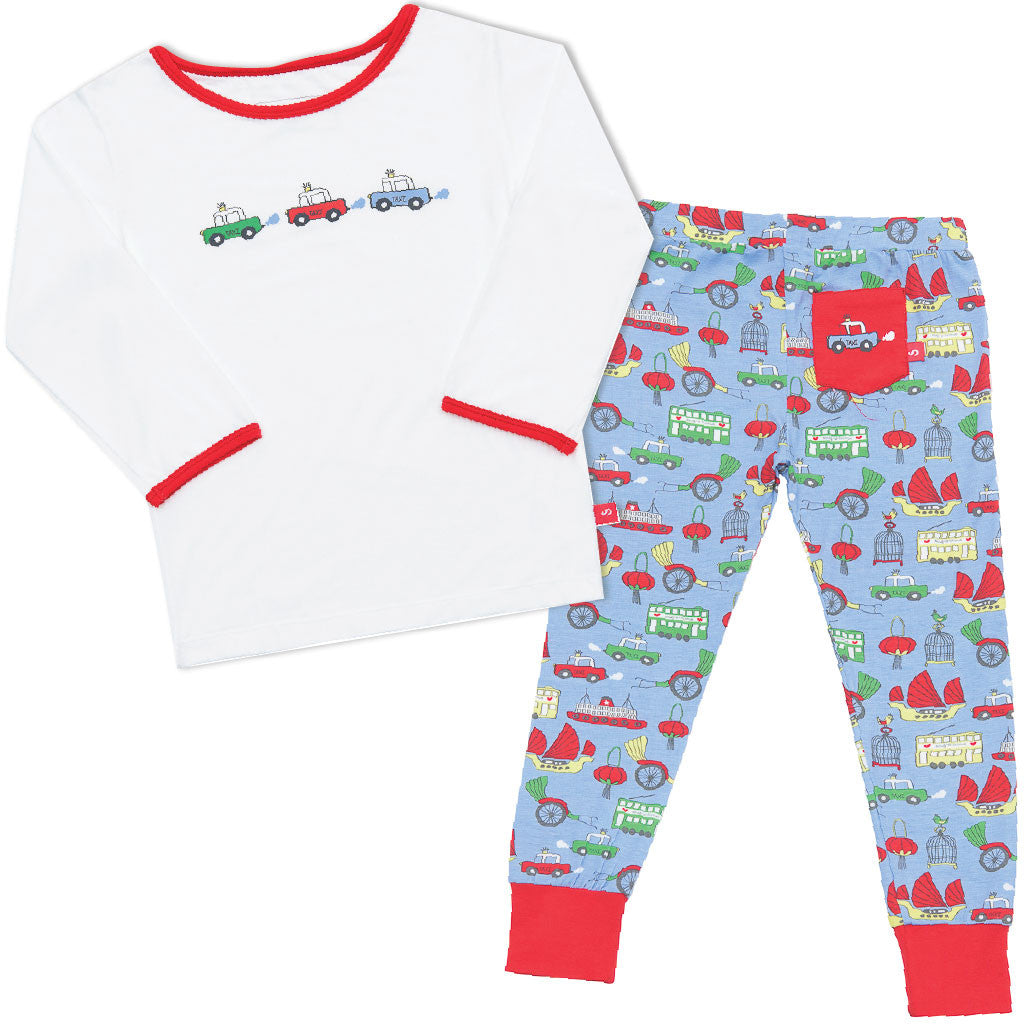 Bamboo Baby Boy long john pyjamas - 3 little taxis